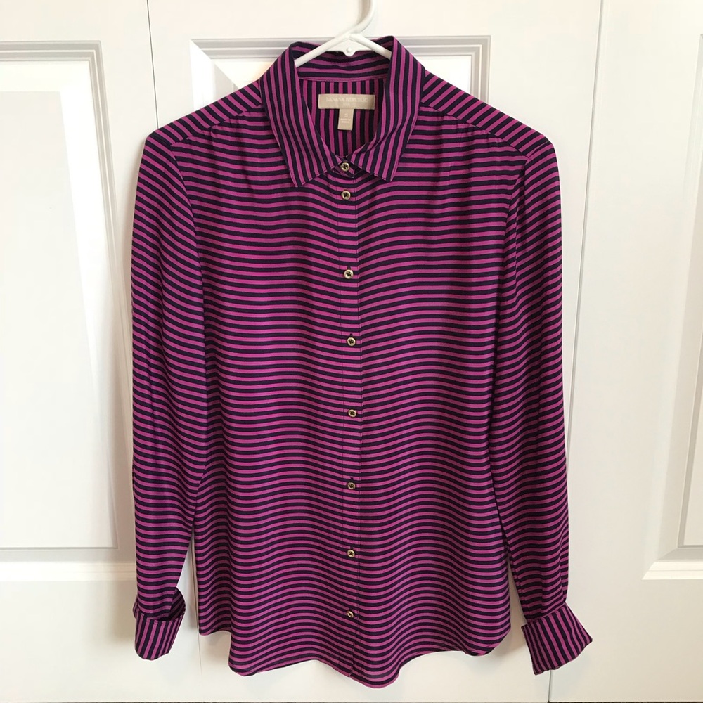 Banana Republic Pink & Navy Silk Button-Down